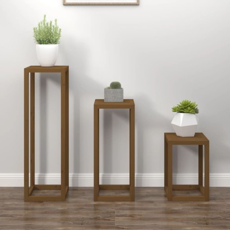 vidaXL Set de bar 3 piezas madera maciza de pino marrón miel
