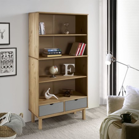 vidaXL Estantería con 2 cajones OTTA madera maciza pino marrón y gris
