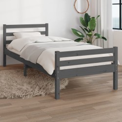 vidaXL Estructura de cama madera maciza gris 90x200 cm