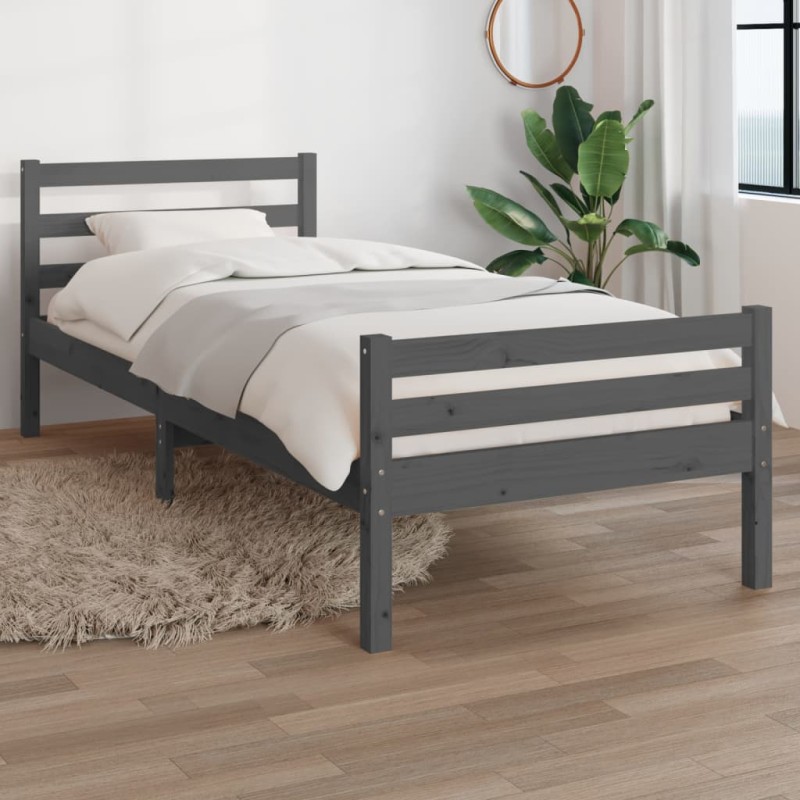 vidaXL Estructura de cama madera maciza gris 90x200 cm vidaXL Estructura de cama madera maciza gris 90x200 cm