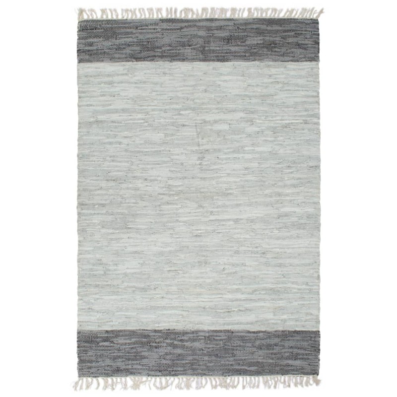 vidaXL Alfombra tejida a mano Chindi cuero gris 120x170 cm