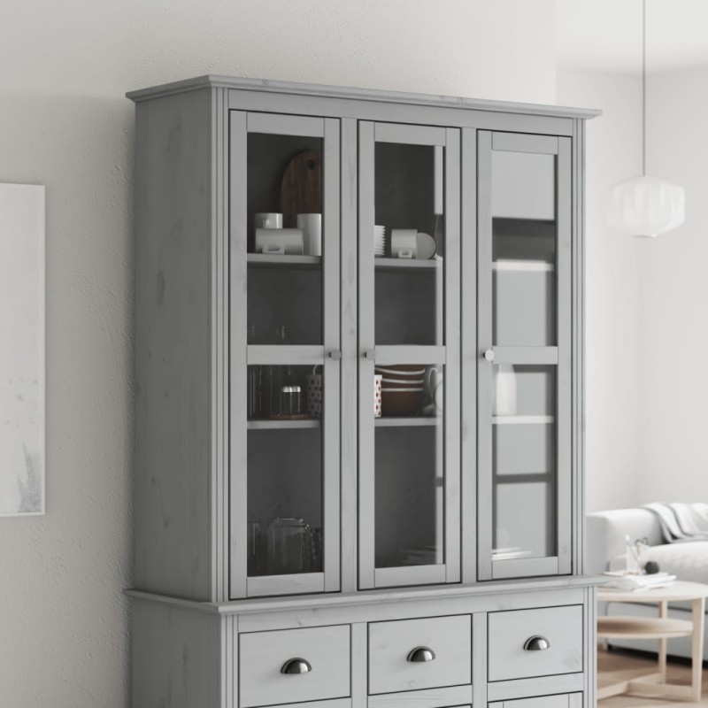 vidaXL Armario con puertas de vidrio BODO madera maciza pino gris vidaXL Armario con puertas de vidrio BODO madera maciza pino gris