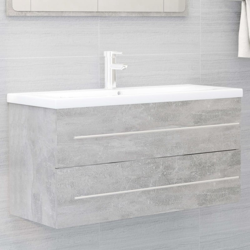 vidaXL Armario para lavabo contrachapada gris hormigón 100x38,5x48 cm vidaXL Armario para lavabo contrachapada gris hormigón 100x38,5x48 cm