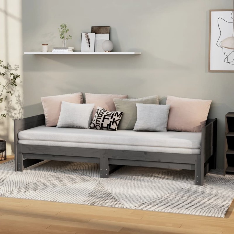 vidaXL Sofá cama extraíble madera maciza de pino gris 2x(90x200) cm vidaXL Sofá cama extraíble madera maciza de pino gris 2x(90x200) cm