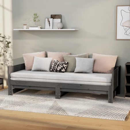 vidaXL Sofá cama extraíble madera maciza de pino gris 2x(90x200) cm
