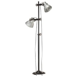 vidaXL Lámpara de pie 2 pantallas plateada hierro fundido E27