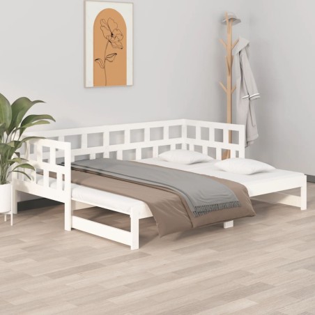 vidaXL Sofá cama extraíble madera maciza de pino blanco 2x(90x200) cm
