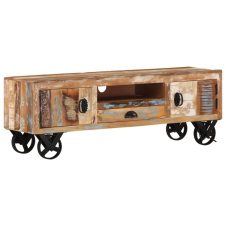 vidaXL Mueble de TV con ruedas madera maciza reciclada 110x30x37 cm