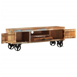 vidaXL Mueble de TV con ruedas madera maciza reciclada 110x30x37 cm