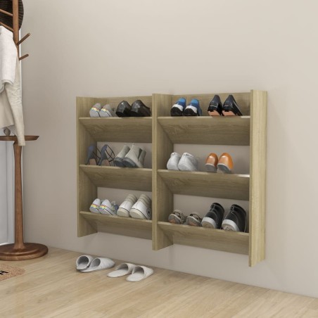 vidaXL Zapateros de pared 2 uds contrachapada roble Sonoma 60x18x90 cm