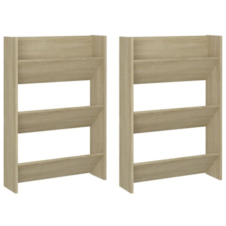 vidaXL Zapateros de pared 2 uds contrachapada roble Sonoma 60x18x90 cm