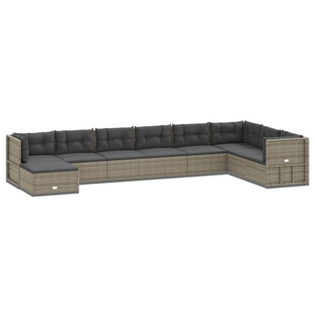 vidaXL Set de muebles de jardín 9 pzas y cojines ratán sintético gris