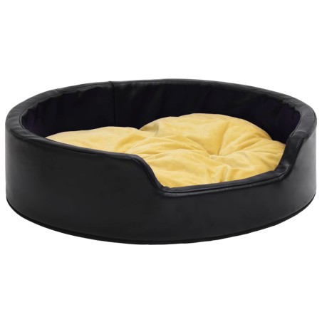 vidaXL Cama de perro felpa cuero sintético negro amarillo 79x70x19 cm