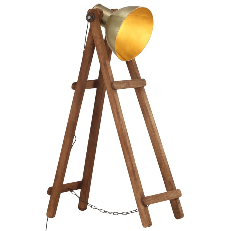 vidaXL Lámpara de pie madera maciza de mango latón E27 vidaXL Lámpara de pie madera maciza de mango latón E27