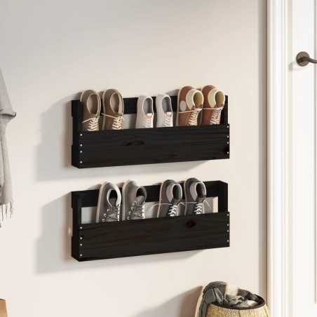 vidaXL Estantes zapatos de pared 2 uds madera de pino negro 59x9x23 cm