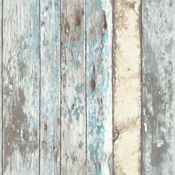 DUTCH WALLCOVERINGS Papel de pared pintado trozos madera azul PE10012 