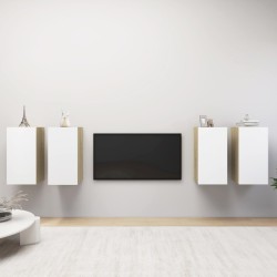 vidaXL Muebles de salón 4 piezas blanco y roble Sonoma 30,5x30x60 cm