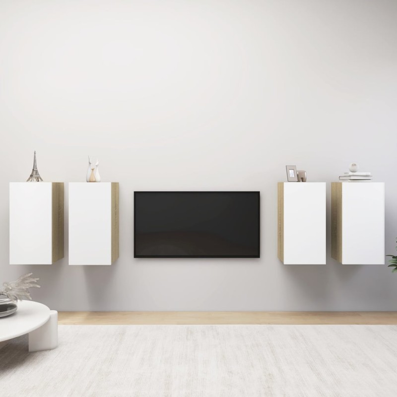 vidaXL Muebles de salón 4 piezas blanco y roble Sonoma 30,5x30x60 cm vidaXL Muebles de salón 4 piezas blanco y roble Sonoma 30,5x30x60 cm