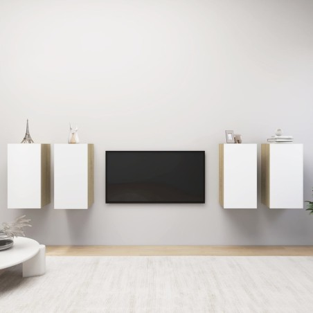 vidaXL Muebles de salón 4 piezas blanco y roble Sonoma 30,5x30x60 cm