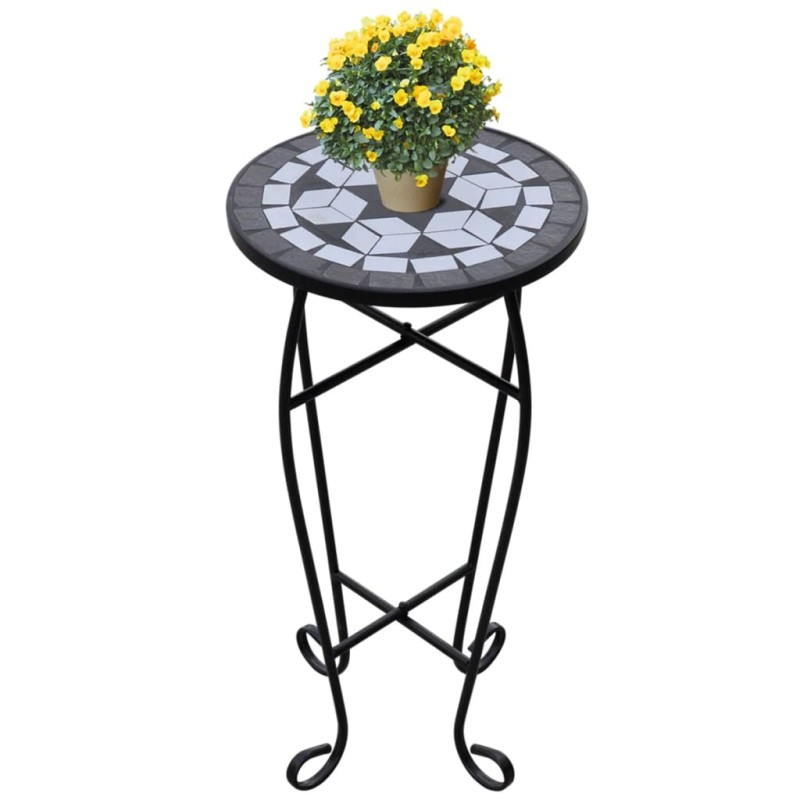 vidaXL Mesa auxiliar para plantas mosaico negro y blanco vidaXL Mesa auxiliar para plantas mosaico negro y blanco