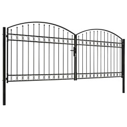 vidaXL Cancela de valla doble puerta con arco 400x150 cm acero negro