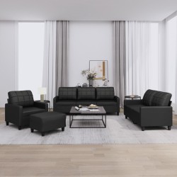 vidaXL Juego de sofás con cojines 4 piezas cuero sintético negro