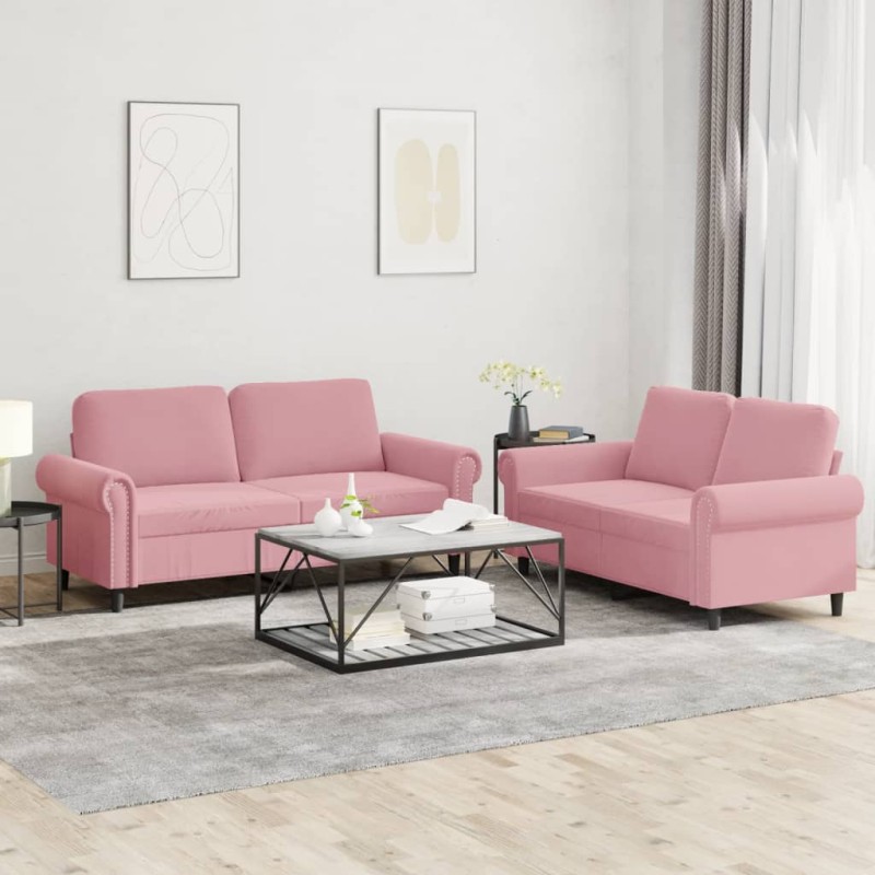 vidaXL Juego de sofás con cojines 2 piezas terciopelo rosa vidaXL Juego de sofás con cojines 2 piezas terciopelo rosa