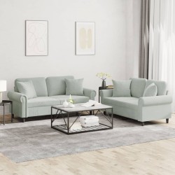 vidaXL Juego de sofás con cojines 2 piezas terciopelo gris claro