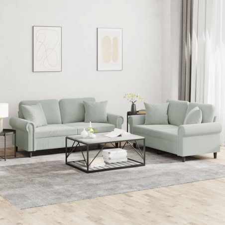 vidaXL Juego de sofás con cojines 2 piezas terciopelo gris claro
