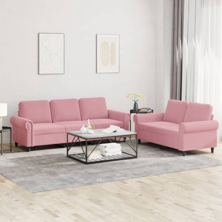 vidaXL Juego de sofás con cojines 2 piezas terciopelo rosa