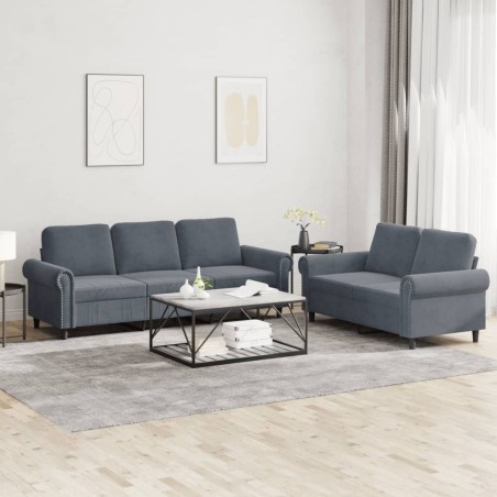 vidaXL Juego de sofás con cojines 2 piezas terciopelo gris oscuro