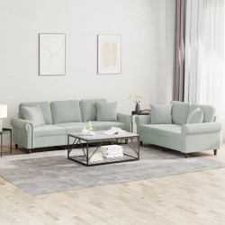 vidaXL Juego de sofás con cojines 2 piezas terciopelo gris claro