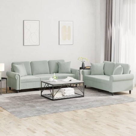 vidaXL Juego de sofás con cojines 2 piezas terciopelo gris claro