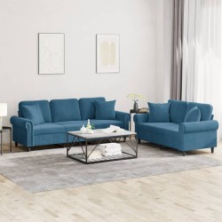 vidaXL Juego de sofás con cojines 2 piezas terciopelo azul