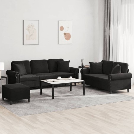 vidaXL Juego de sofás con cojines 3 piezas terciopelo negro