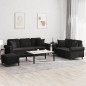 vidaXL Juego de sofás con cojines 3 piezas terciopelo negro vidaXL Juego de sofás con cojines 3 piezas terciopelo negro