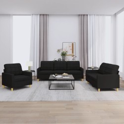 vidaXL Juego de sofás con cojines 3 piezas tela negro