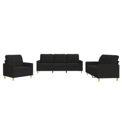 vidaXL Juego de sofás con cojines 3 piezas tela negro