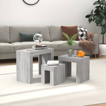 vidaXL Mesas de centro apilables 3 pzas madera ingeniería gris Sonoma