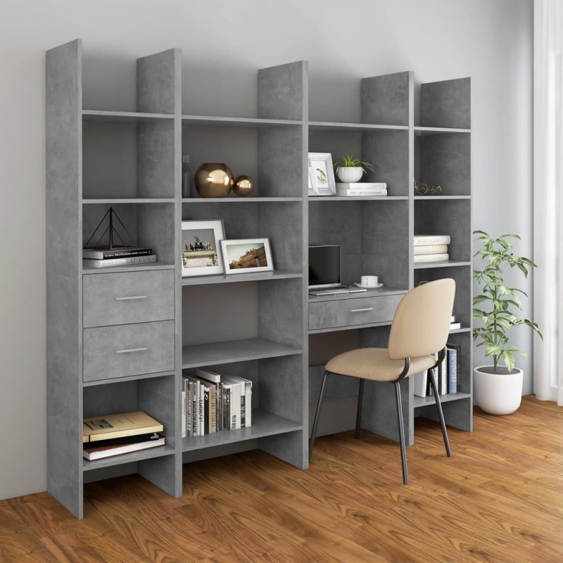 vidaXL Estantería librería 4 piezas madera de ingeniería gris hormigón vidaXL Estantería librería 4 piezas madera de ingeniería gris hormigón