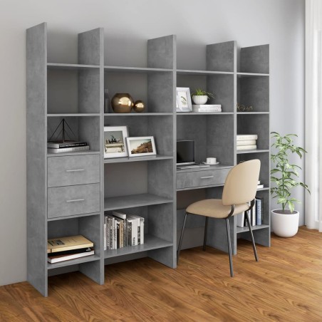 vidaXL Estantería librería 4 piezas madera de ingeniería gris hormigón