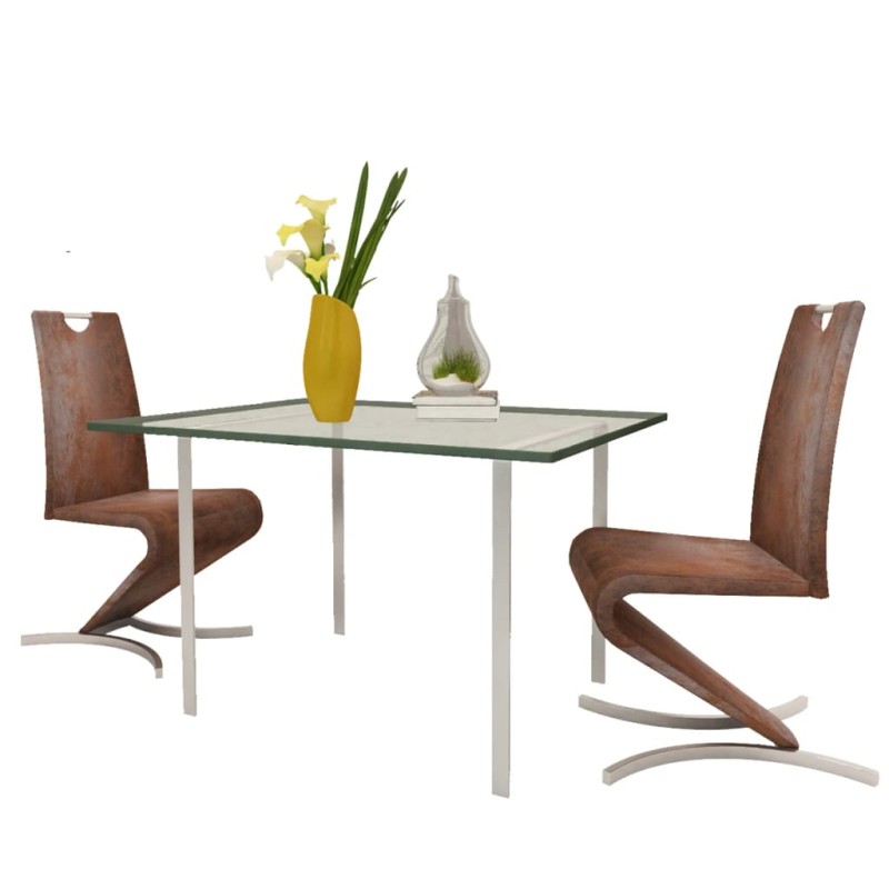 vidaXL Sillas de comedor 2 unidades cuero sintético marrón