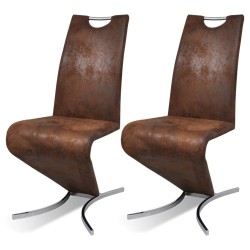 vidaXL Sillas de comedor 2 unidades cuero sintético marrón