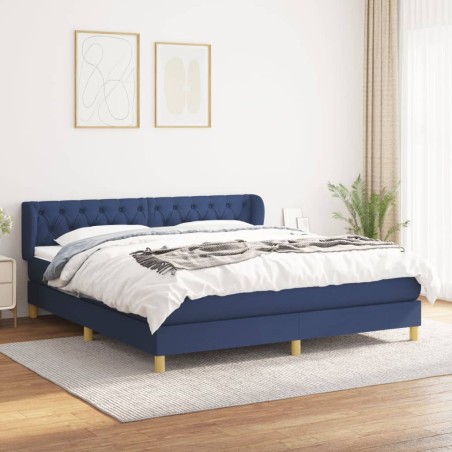 vidaXL Cama box spring con colchón tela azul 160x200 cm