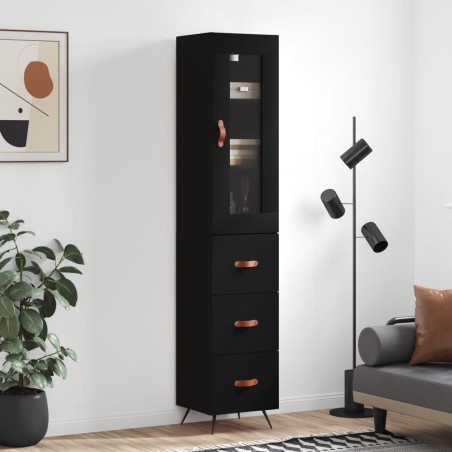 vidaXL Aparador de madera contrachapada negro 34,5x34x180 cm