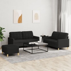 vidaXL Juego de sofás con cojines 3 piezas tela negro