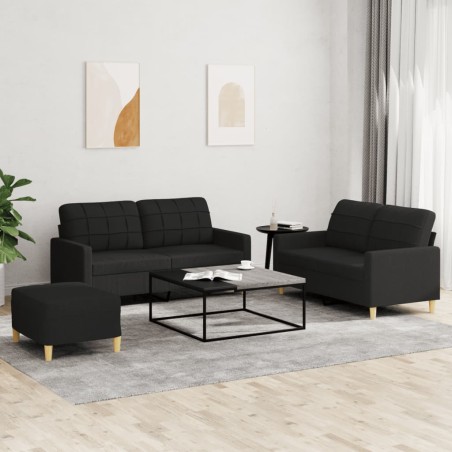 vidaXL Juego de sofás con cojines 3 piezas tela negro