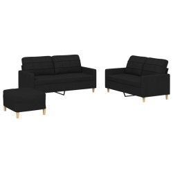 vidaXL Juego de sofás con cojines 3 piezas tela negro