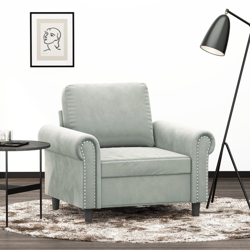 vidaXL Sillón de terciopelo gris claro 60 cm vidaXL Sillón de terciopelo gris claro 60 cm