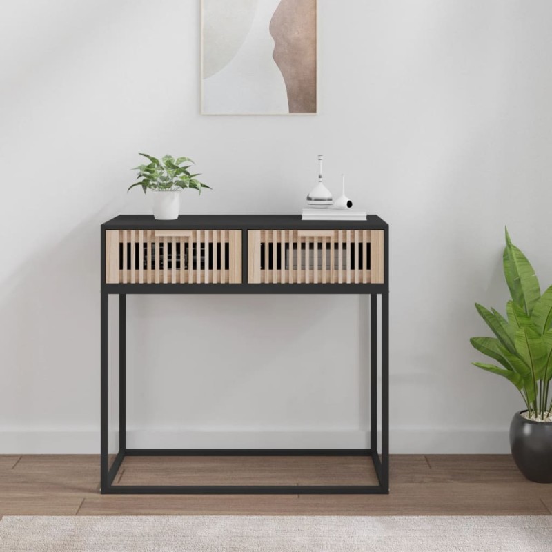 vidaXL Mesa consola hierro y madera contrachapada negro 80x30x75 cm vidaXL Mesa consola hierro y madera contrachapada negro 80x30x75 cm